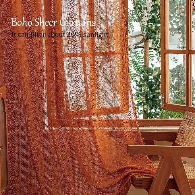 Sutuo Home Sheer Lace Boho Curtains 2 Panels - Image 6