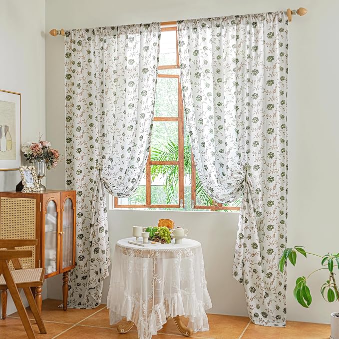 Beauoop Floral Sheer Curtains 72 Inches Long 2 Panels - Image 5