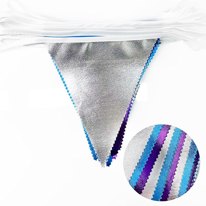 Frozen Party Decoration Purple Blue Silver Metallic Fabric Triangle Pennant - Image 3