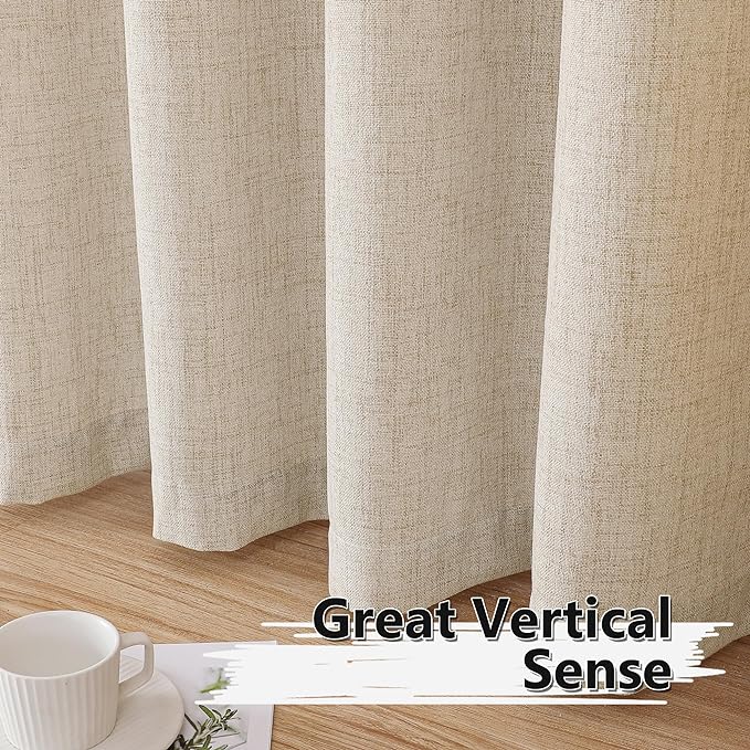 Tollpiz Linen Curtains Living Room Rod Pocket Semi Sheer Curtain Burlap Light - Image 4