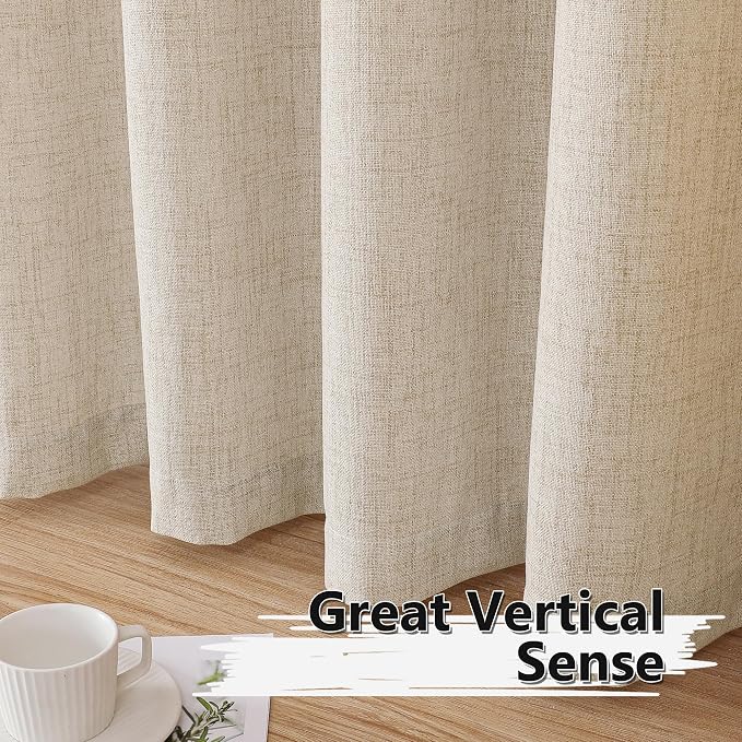 Tollpiz Short Linen Curtains Bedroom Rod Pocket Semi Sheer Curtain Burlap Light - Image 4