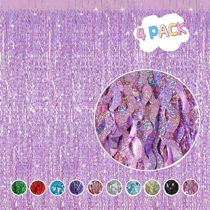 4 Pack Pink Tinsel Curtain Party Backdrop - Image 2
