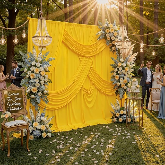 30ft x 10ft Wrinkle Free Yellow Backdrop Curtains - Image 7