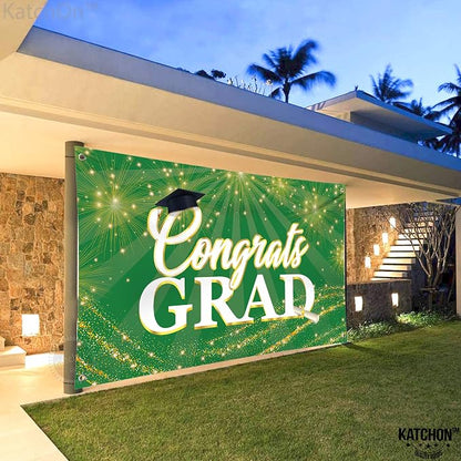 KatchOn Green Congrats Grad Banner 72x44 Inch | Green and Gold Grad Banner - Image 9