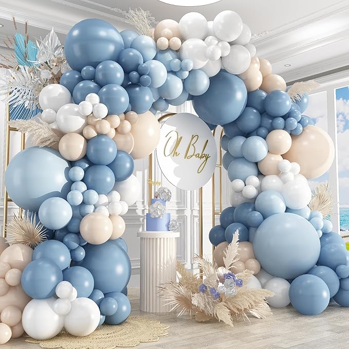 412Pcs Dusty Blue White Sand Balloon Arch Garland Kit, 18 12 10 5 Inch Slate by PAXILE