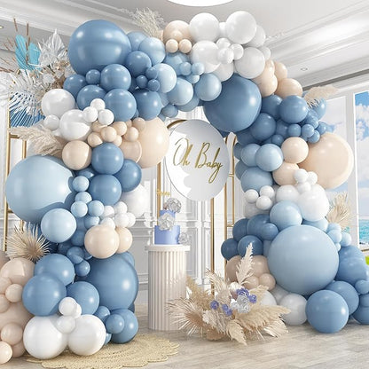 412Pcs Dusty Blue White Sand Balloon Arch Garland Kit, 18 12 10 5 Inch Slate by PAXILE