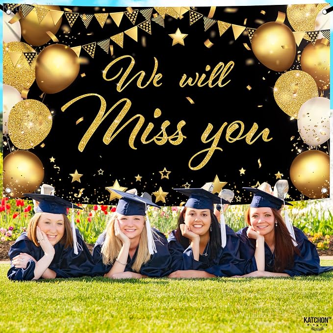 KatchOn Black and Gold We Will Miss You Banner 72x44 Inch | Graduation Backdrop - Image 4