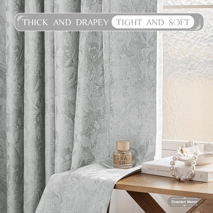 Beauoop Grey Floral Jacquard Blackout Curtains - Image 6