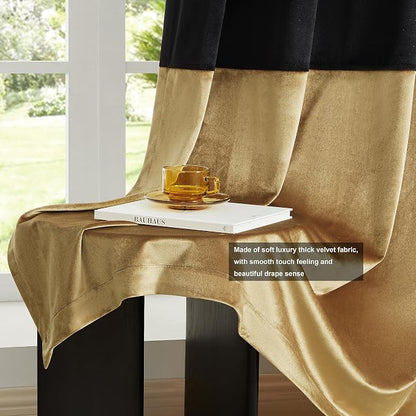 Black Gold Velvet Blackout Curtains Luxury Decor 120 inches, Color Block | - Image 5