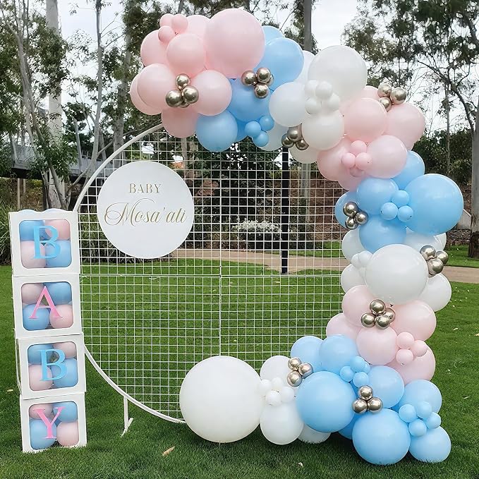 HILAVO Pink and Blue Balloons 12 Inch Pastel Light Baby Blue Pink White Party - Image 5