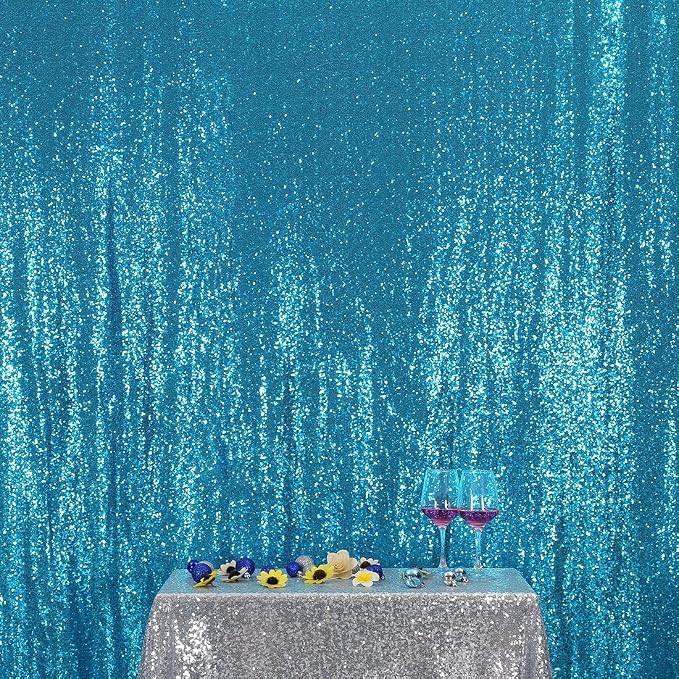 Poise3EHome 6FT x 8FT Turquoise Sequin Photography Backdrop Curtain - Image 6