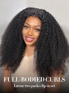 LUVME Curly Clip in Hair Extensions Real Human Hair Kinky Curly Clip ins Full Head with 2 Pack for Women Remy Human Hair Natural Black 270g 14pcs 20Inch