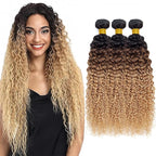 Honey Blonde Bundles Human Hair Ombre Curly Bundle 3 Tone Black and Blonde Kinky Curly Bundle Niegmeag Brazilian Virgin Soft and Silky Remy Hair 3 Bundles 26 28 30 Inch