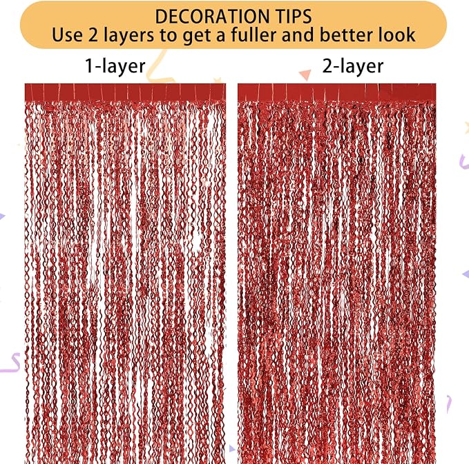 CYLMFC 3 Pack Red Aluminium Foil Curtains, 3.3ft x 6.6ft, Wavy Shape, - Image 5