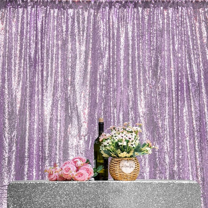 JYFLZQ Lavender Sequin Backdrop Curtains 7ft x 7ft 1 Panel Glitter Photo Booth - Image 6
