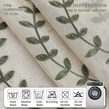 2 Panels Linen Leaf String Floral Embroidered Semi Sheer Curtain Farmhouse - Image 6