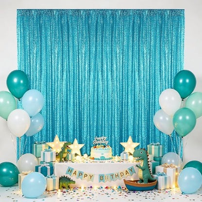 Hahuho Turquoise Sequin Backdrop Curtain, Party Decoration（1 Panels, 4FT x 8FT - Image 3