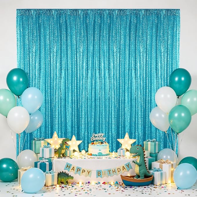 Hahuho Turquoise Sequin Backdrop Curtain, Party Decoration（6 Panels, 2FT x 8FT - Image 4