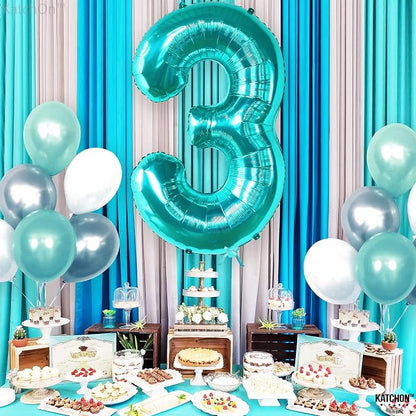 KatchOn Foil Teal Number 3 Balloon - Image 2