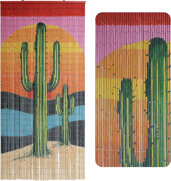 Cactus Beaded Bamboo Curtain for Doorways 35.4" x 78.7" | 90-strand bead curtain by VIETBUDDECOR