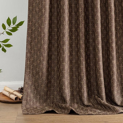MIULEE Patterned Farmhouse Linen Curtains, Back Tab, Dark Coffee | Linen - Image 6