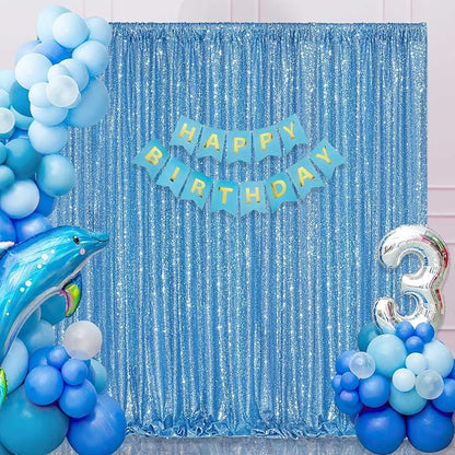 Baby Blue Sequin Backdrop Curtain 7ft x 7ft Glitter Photo Background | Glitter - Image 2