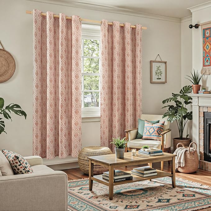 BGment Terracotta Leaf Jacquard Curtains 72 Inches Long - Image 2