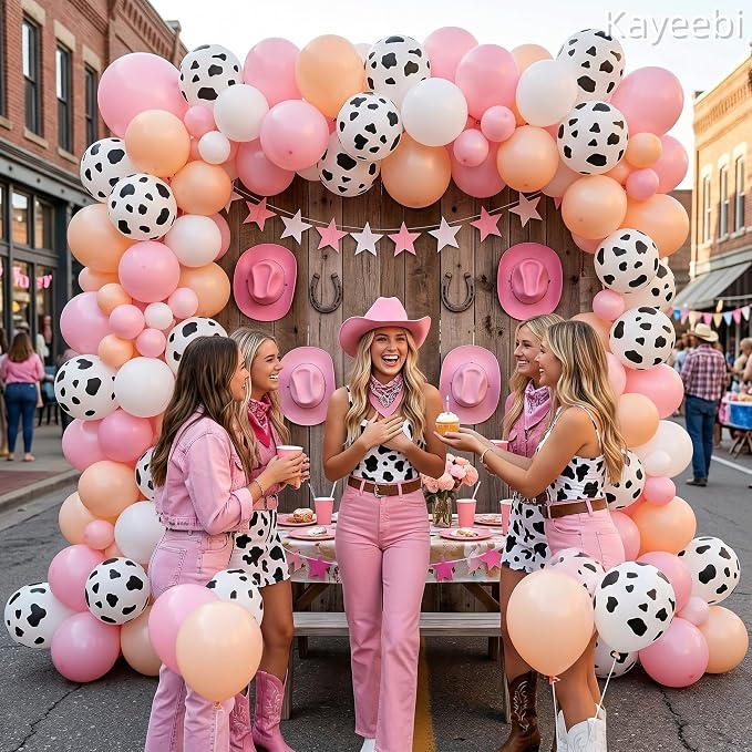 Pink White Cow Balloons Cowgirls Farm Animals Birthday Decorations 12inch Light - Image 5