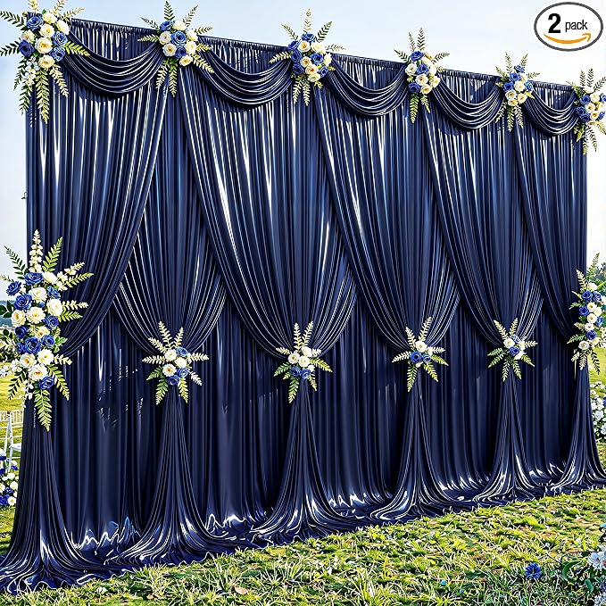 40x10ft Navy Blue Glitter Backdrop Curtain by Partisky