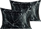 NTBAY 2 Pack Satin Standard Pillowcases for Hair and Skin, Luxurious and Silky Marbling Printed Pillow Cases with Envelope Closure, 20x26 Inches, Black