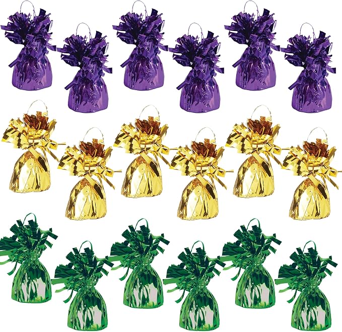Beistle Mardi Gras Assortment Balloon Weights – 6 Green, 6 Gold, and 6 Purple by Beistle