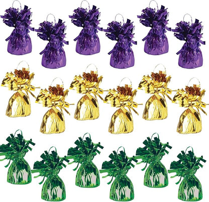 Beistle Mardi Gras Assortment Balloon Weights – 6 Green, 6 Gold, and 6 Purple by Beistle