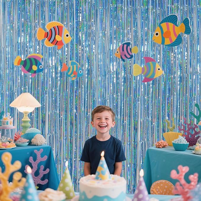 Light Blue Metallic Streamer Backdrop - Image 2