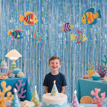 Light Blue Metallic Streamer Backdrop - Image 2