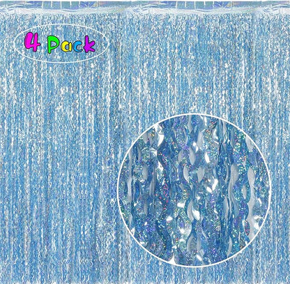4 Pack Wavy Blue Tinsel Backdrop Streamers Party Decorations 3.3x6.6 Feet | - Image 2