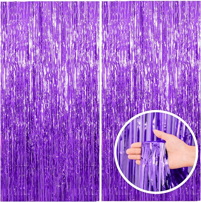 2 Pack Purple Backdrop Tinsel Streamers Foil Fringe Backdrop Halloween Party by BOMSI