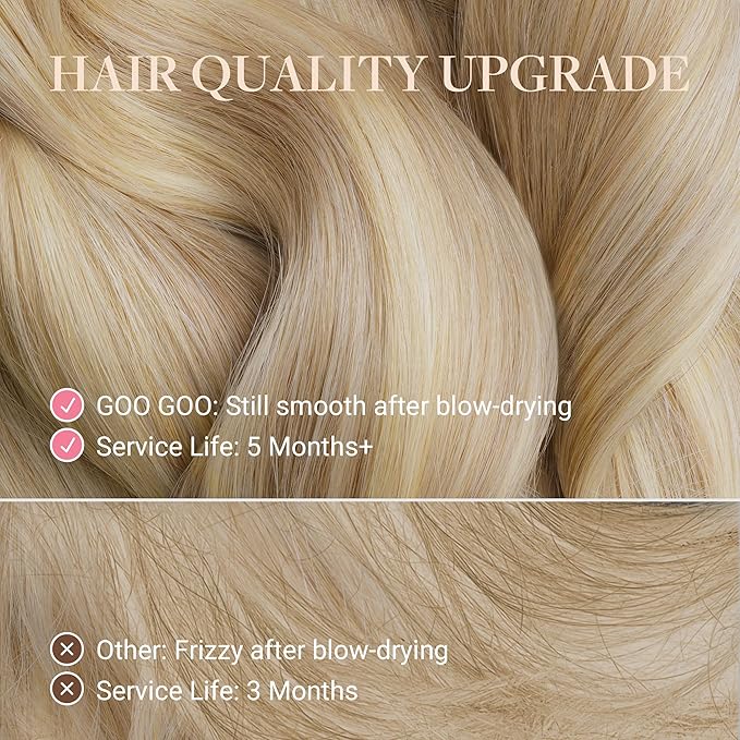 GOO GOO Tape in Hair Extensions Human Hair, 60A Platinum Blonde, 20inch 50g 20pcs, Skin Weft Seamless Invisible, Silky Straight with Thick Ends, Remy Human Hair