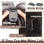 Hair Toppers for Women Real Human Hair - 360° Coverage Brown Black Clip In Topper with Bangs for Thinning Hair Upgraded 4×6 cm Silk Base Ideal for Everyday Use