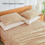 JELLYMONI 100% Natural Cotton Striped Queen Pillowcases Set, 2 Pack White and Rust Stripes Pattern Printed Pillow Covers with Envelope Closure(Pillows are not Included)