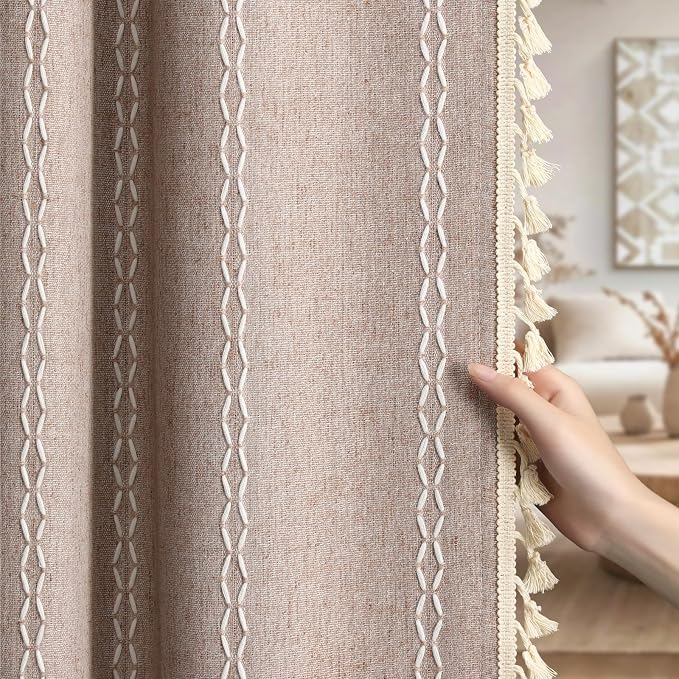Blush Beige Boho Blackout Curtains 84 Inch 2 Panels by Unknown
