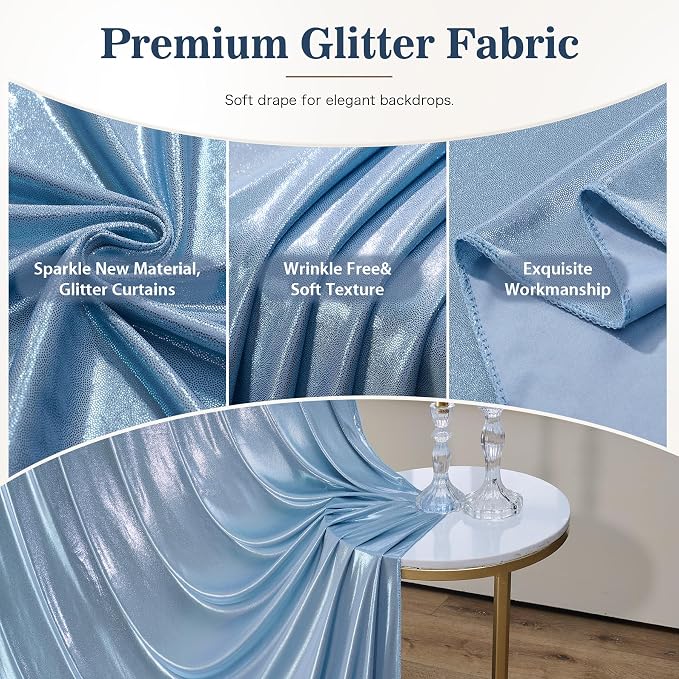 10x10ft Dusty Blue Sequin Backdrop Curtains, Wrinkle Free Glitter Backdrop - Image 2