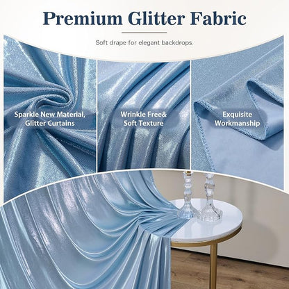 10x10ft Dusty Blue Sequin Backdrop Curtains, Wrinkle Free Glitter Backdrop - Image 2