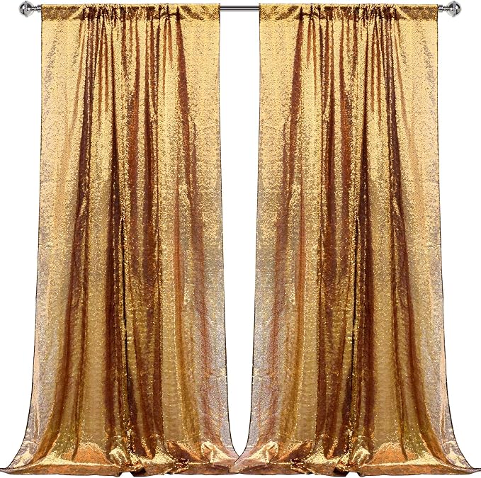 2×8FT-2PCS Black Gold Sequin Backdrop Curtains Panels, Photography Backdrop - Image 8