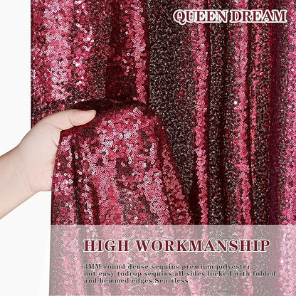 4x8FT Burgundy Red Sequin Backdrop Curtains Drape - Image 5