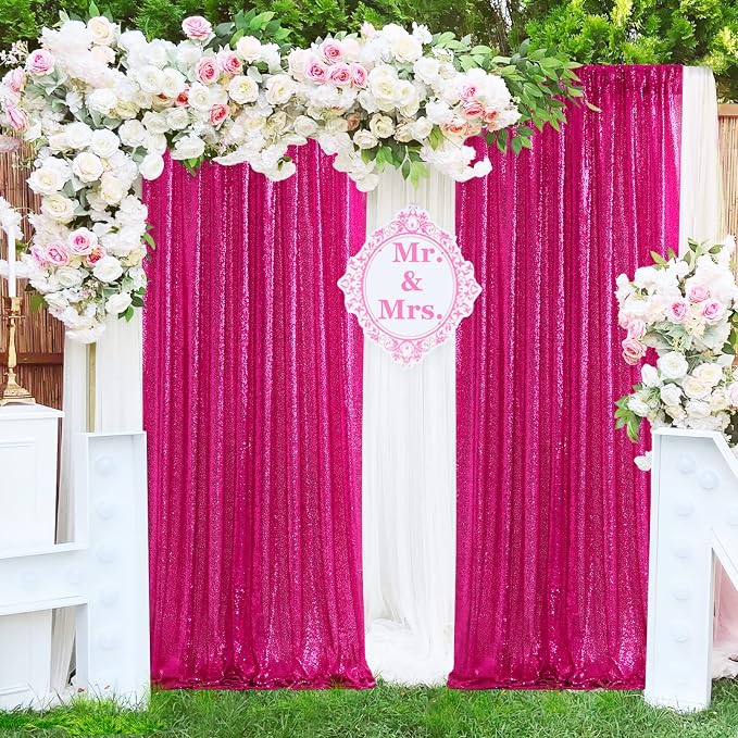 4 Pieces 2FTx8FT Fuchsia Sequin Backdrop Curtain Panels Stage Backdrop - Image 3