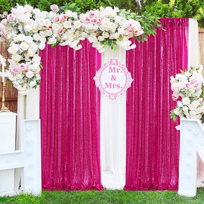 4 Pieces 2FTx8FT Fuchsia Sequin Backdrop Curtain Panels Stage Backdrop - Image 3
