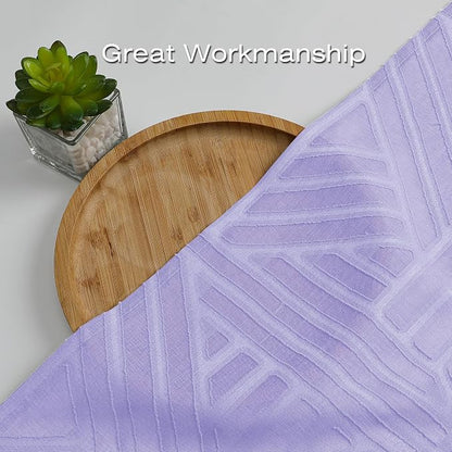 Simplebrand Lavender Semi Sheer Curtains 54 Inch Length 2 Panels, Geometric - Image 6