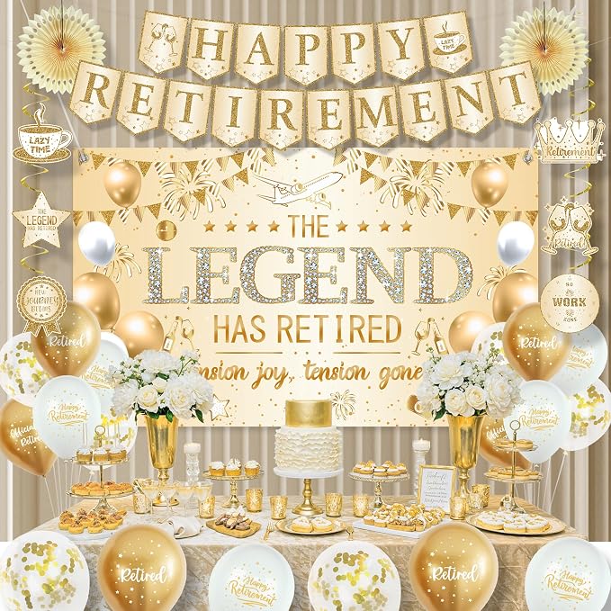 Roetyce Retirement Party Decorations Women, Champagne Gold Happy Retirement | - Image 6