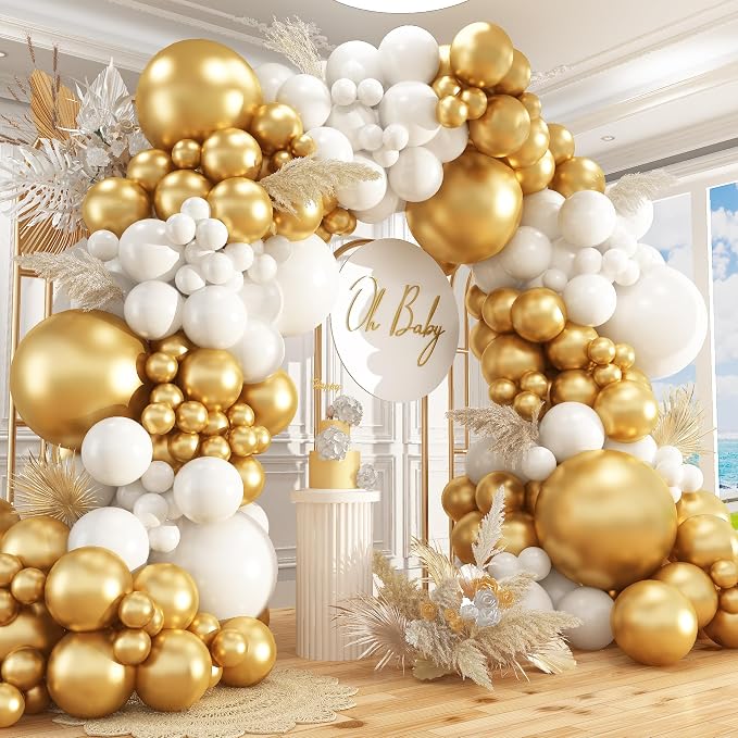 412Pcs White and Gold Balloon Arch Kit, 18 12 10 5 Inch Gold balloons White by PAXILE