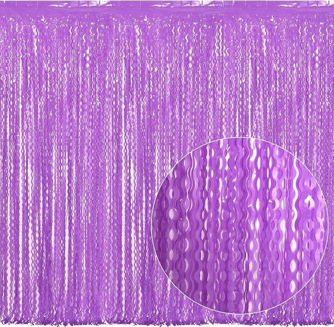 4 Pack Wavy Purple Metallic Tinsel Foil Fringe Curtains - Image 2